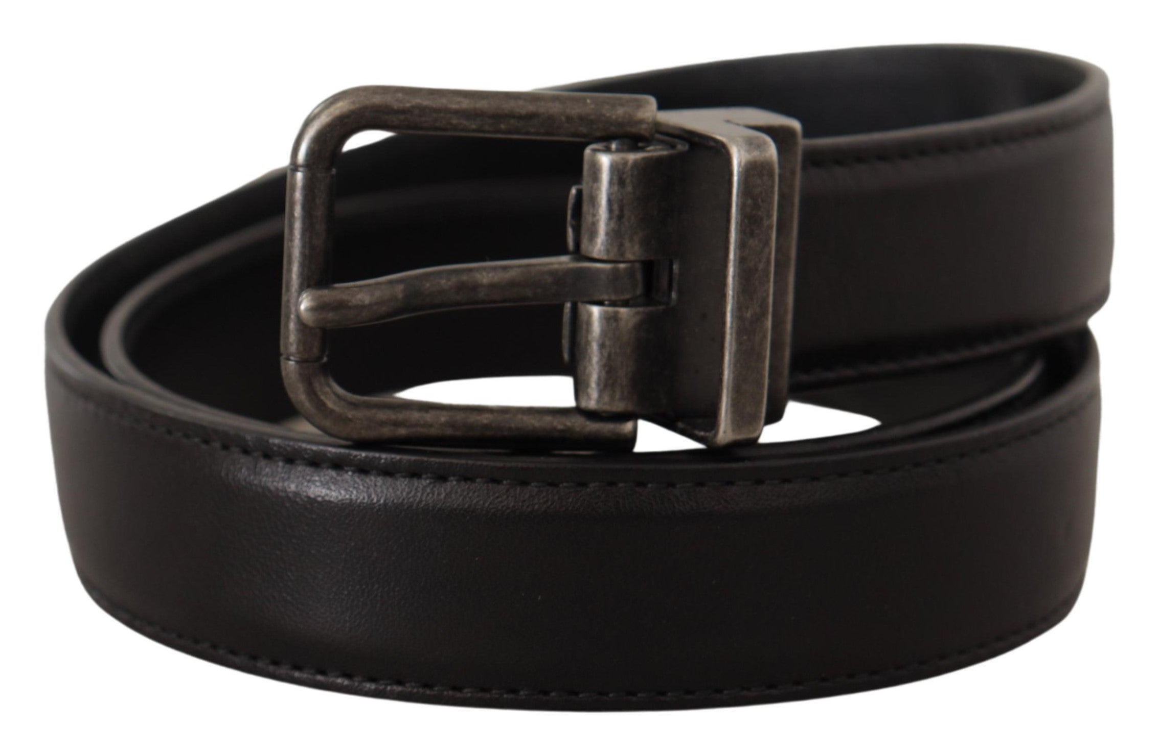 Dolce & Gabbana Black Calfskin Belt with Logo and Metal Buckle