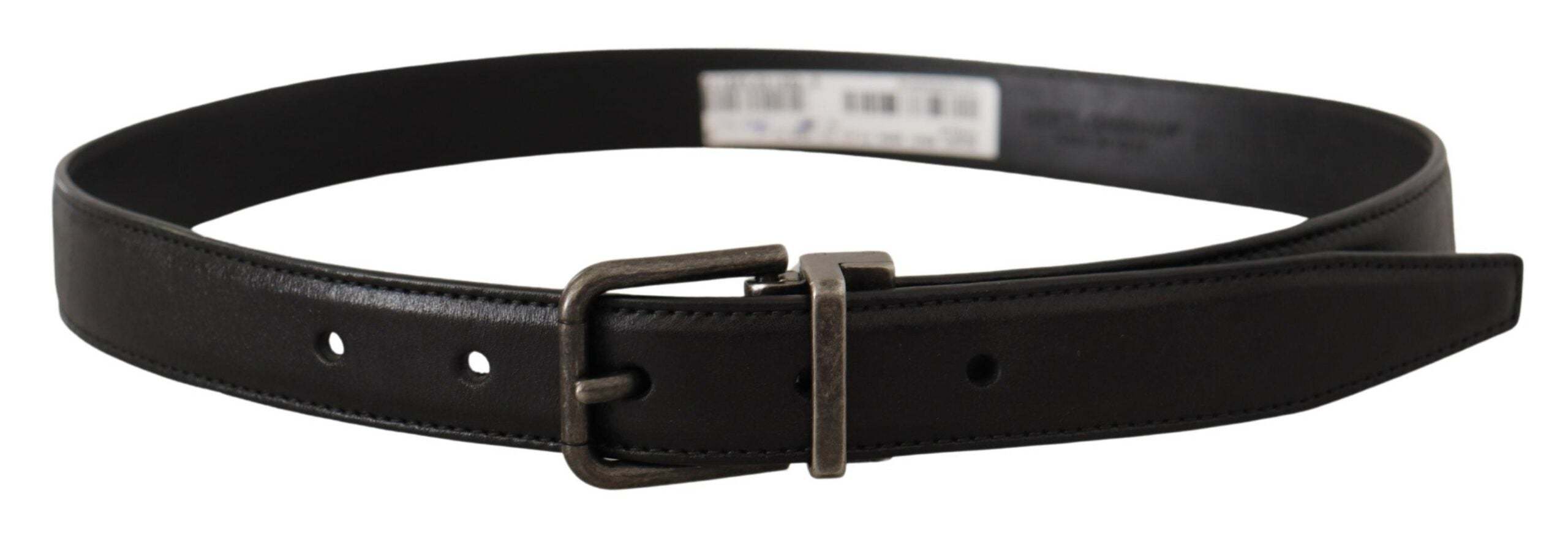 Dolce & Gabbana Black Calfskin Belt with Logo and Metal Buckle
