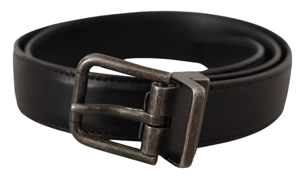 Dolce & Gabbana Black Calfskin Belt with Logo and Metal Buckle