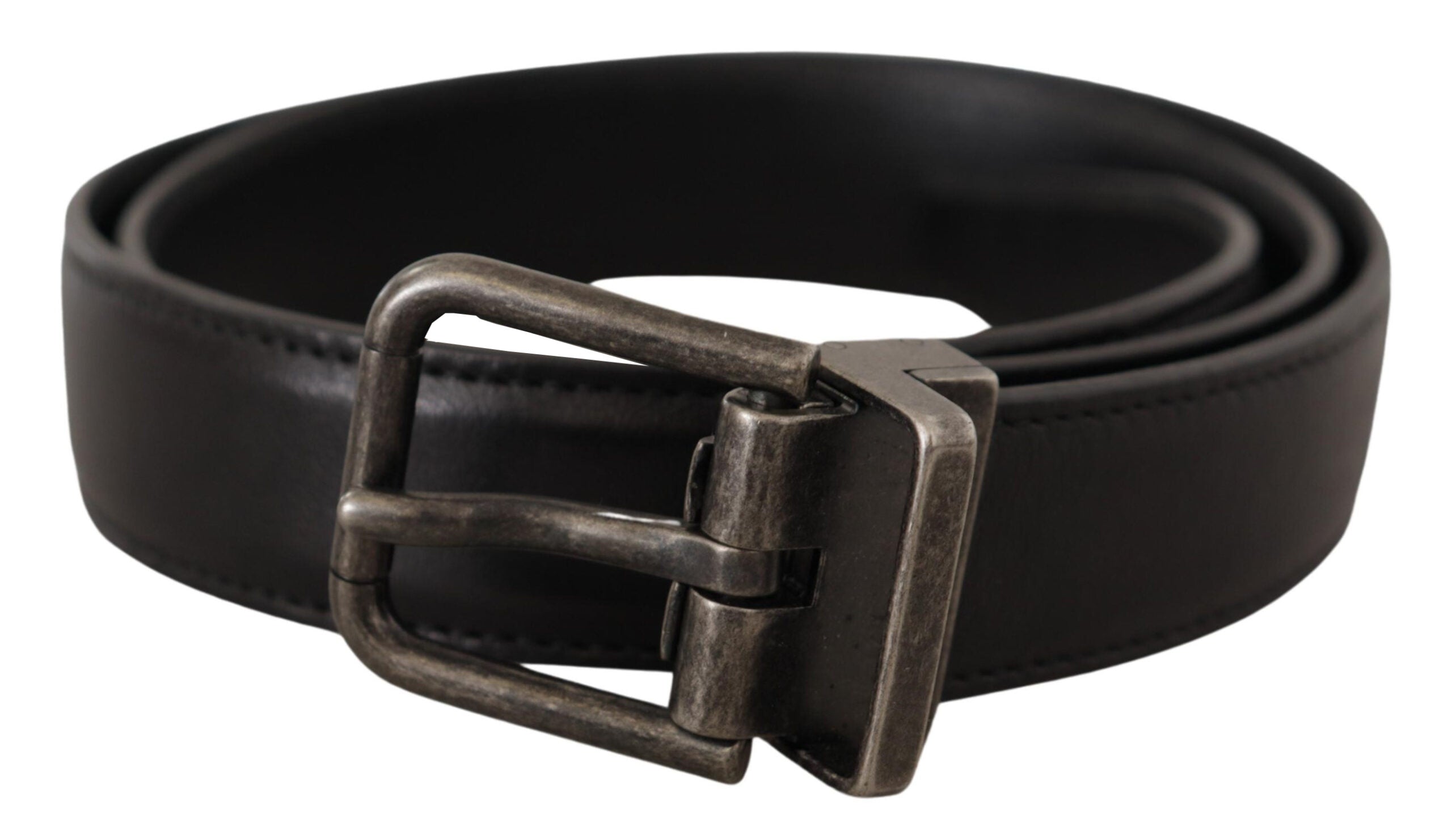 Dolce & Gabbana Black Calfskin Belt with Logo and Metal Buckle