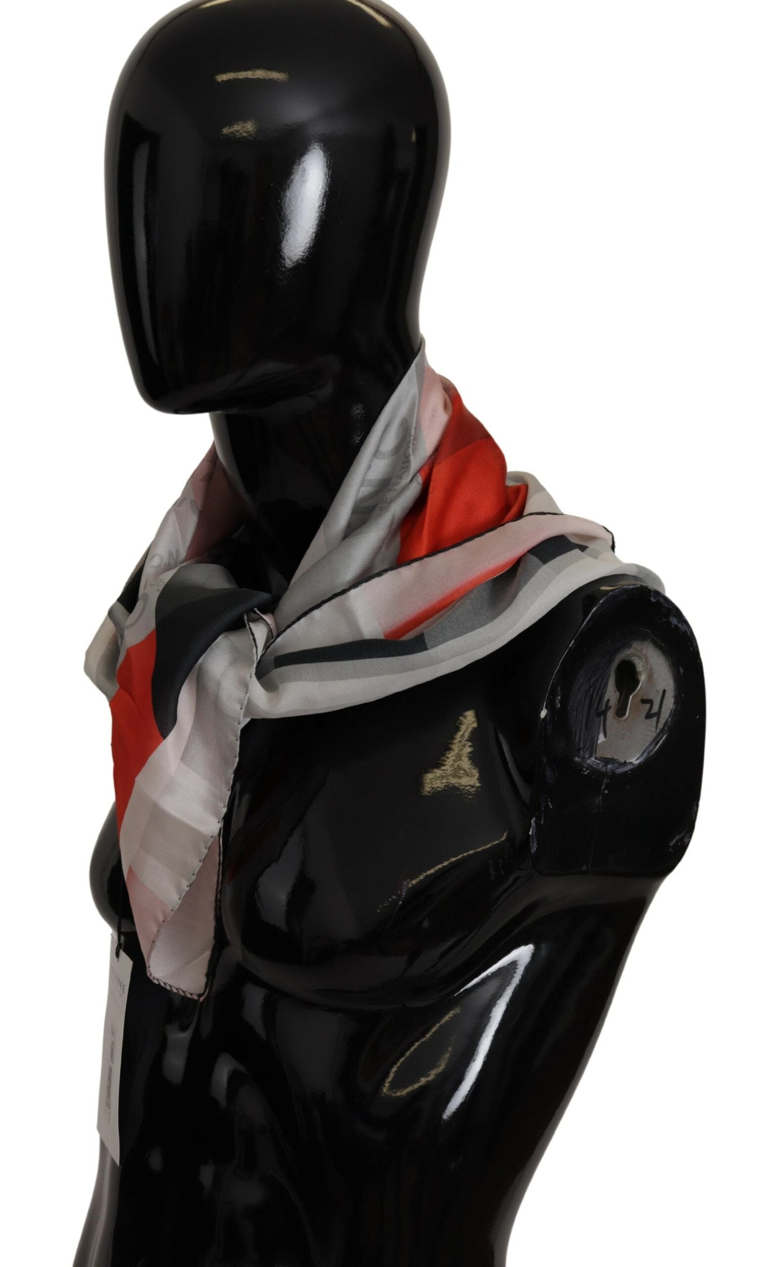 Costume National Grauer Roter Seidenschal Foulard Wickelschal