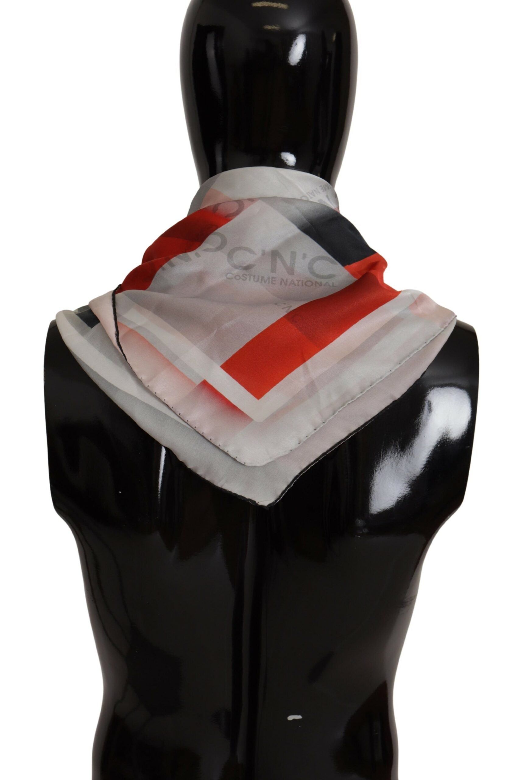 Costume National Grauer Roter Seidenschal Foulard Wickelschal