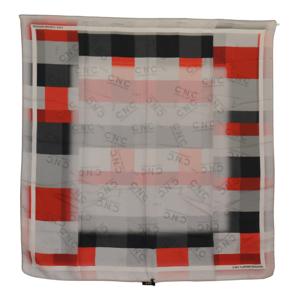 Costume National Grauer Roter Seidenschal Foulard Wickelschal