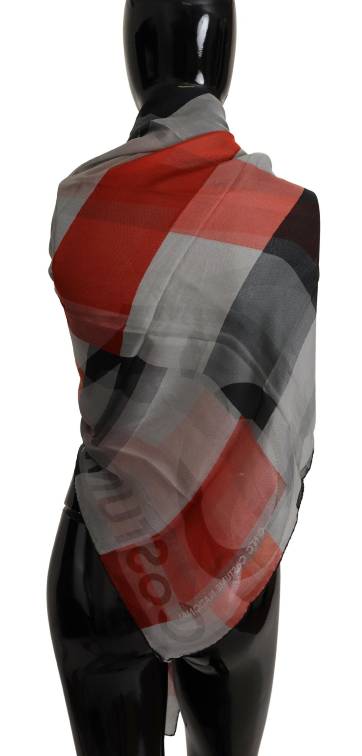 Costume National Grauer roter Schal Foulard Wickelschal