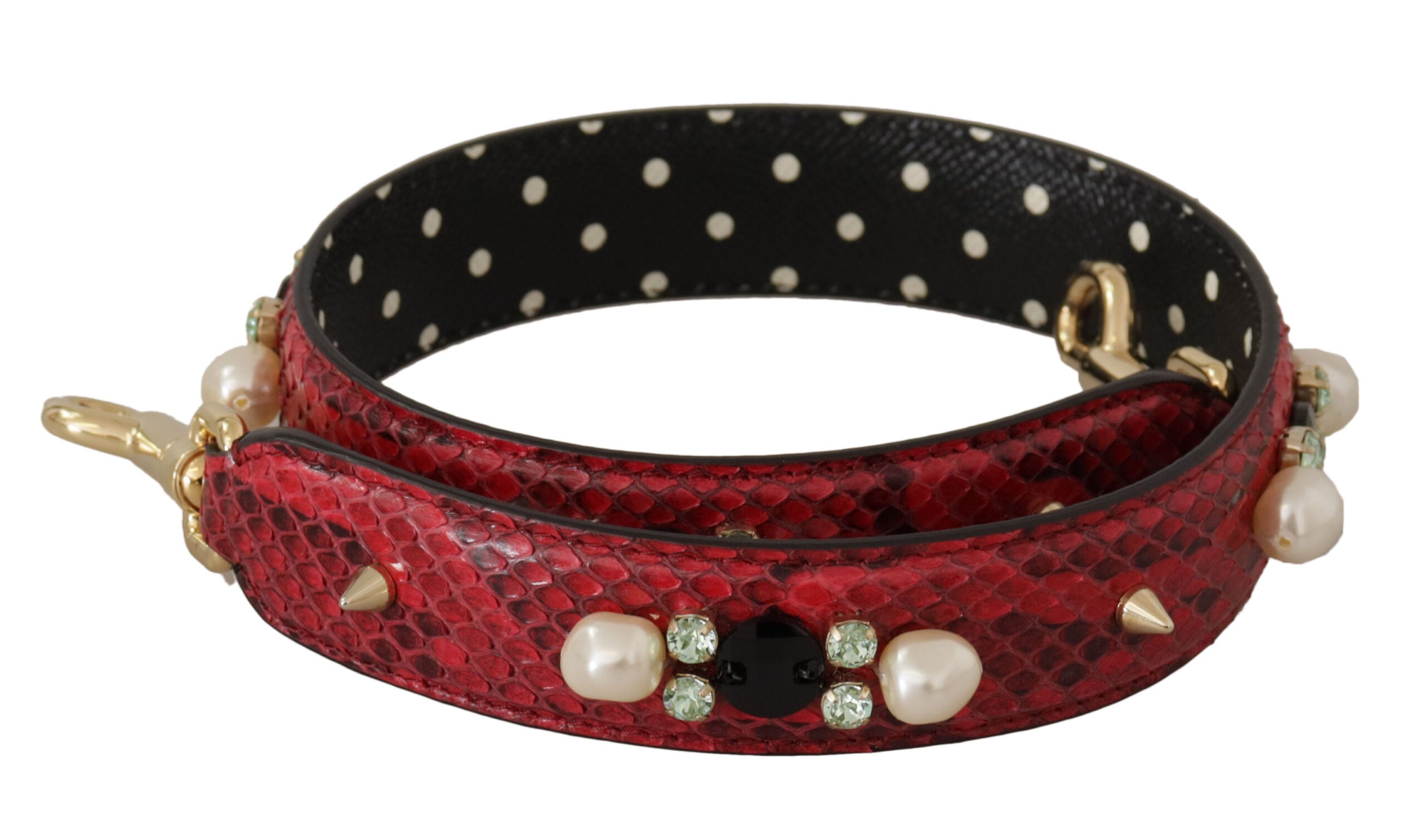 Dolce & Gabbana Red Exotic Leather Bag with Crystal Shoulder Strap