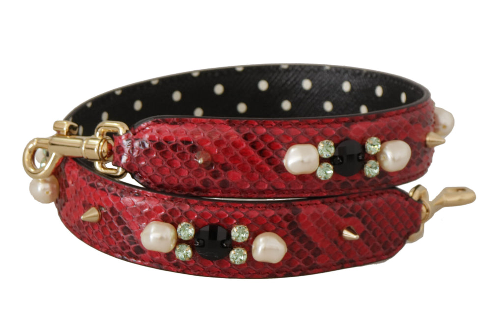 Dolce & Gabbana Red Exotic Leather Bag with Crystal Shoulder Strap