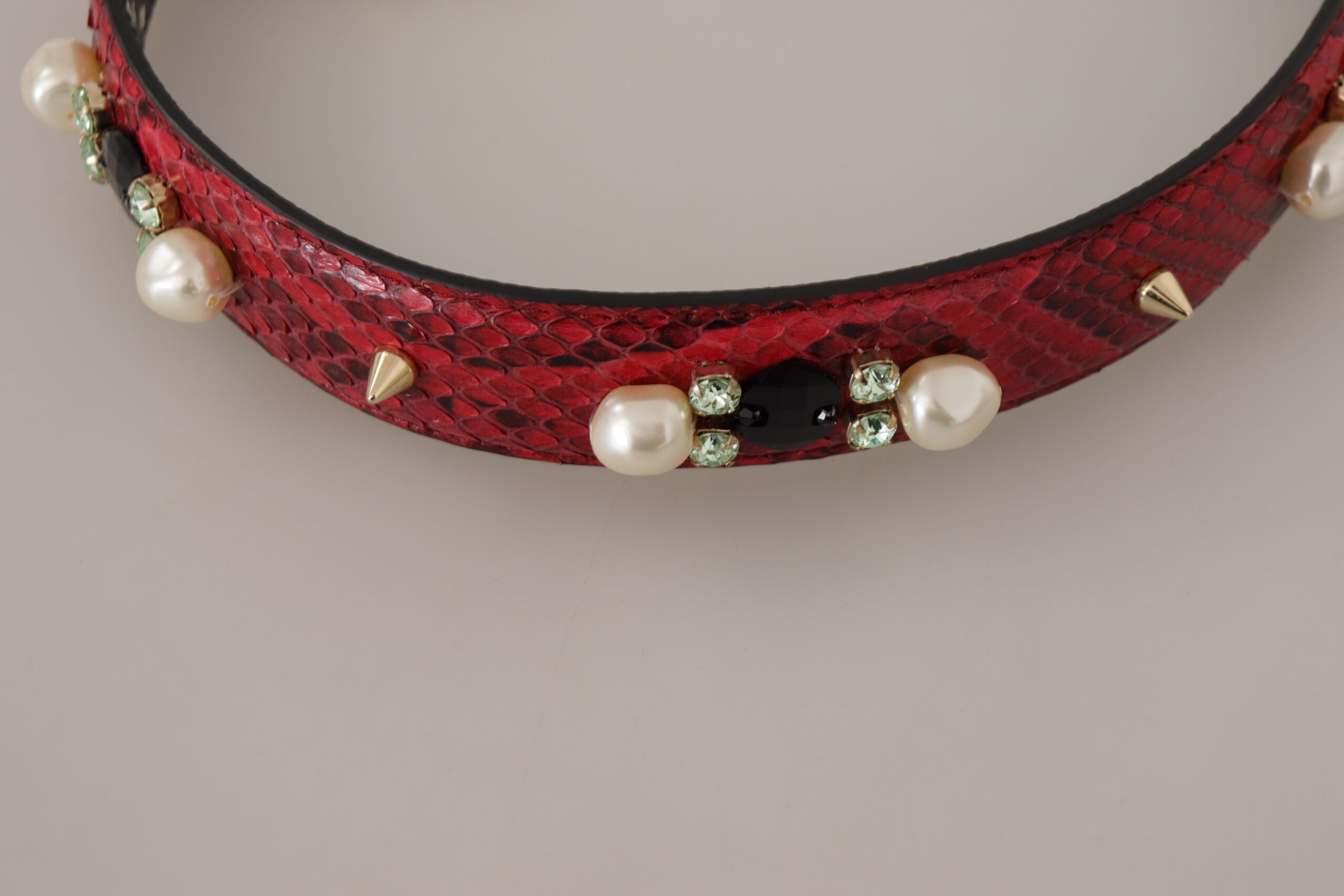 Dolce & Gabbana Red Exotic Leather Bag with Crystal Shoulder Strap