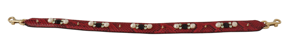 Dolce & Gabbana Red Exotic Leather Bag with Crystal Shoulder Strap