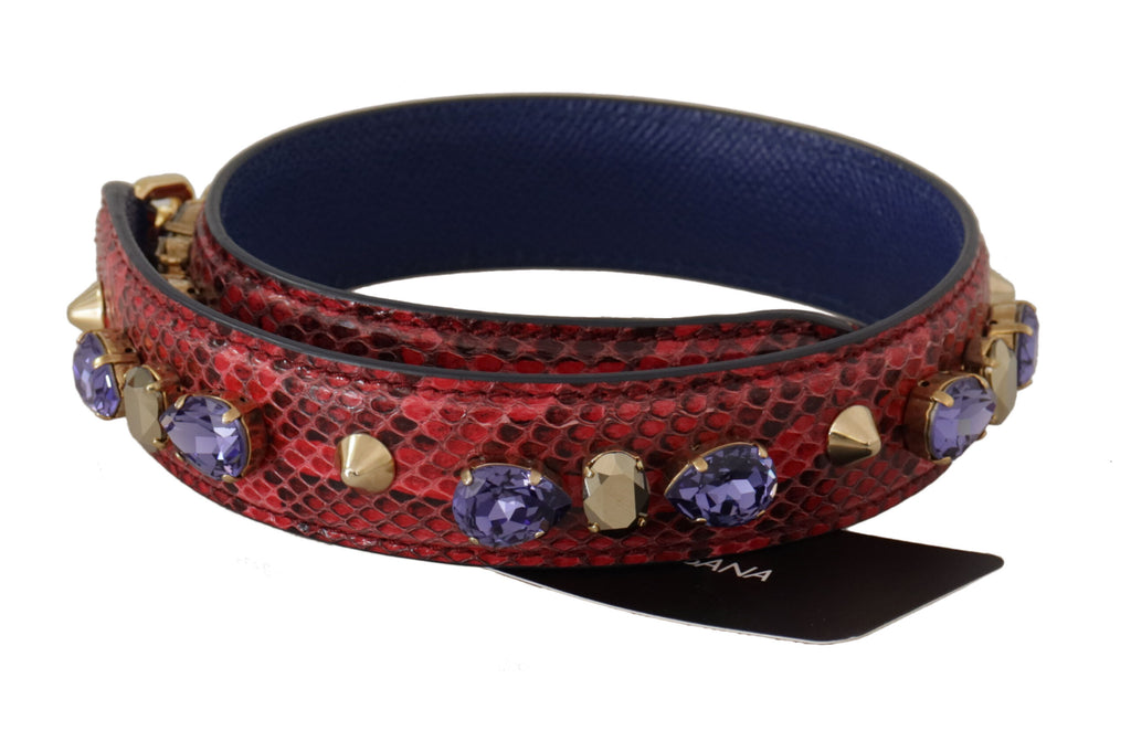 Dolce & Gabbana Red Exotic Leather Bag with Crystal Shoulder Strap
