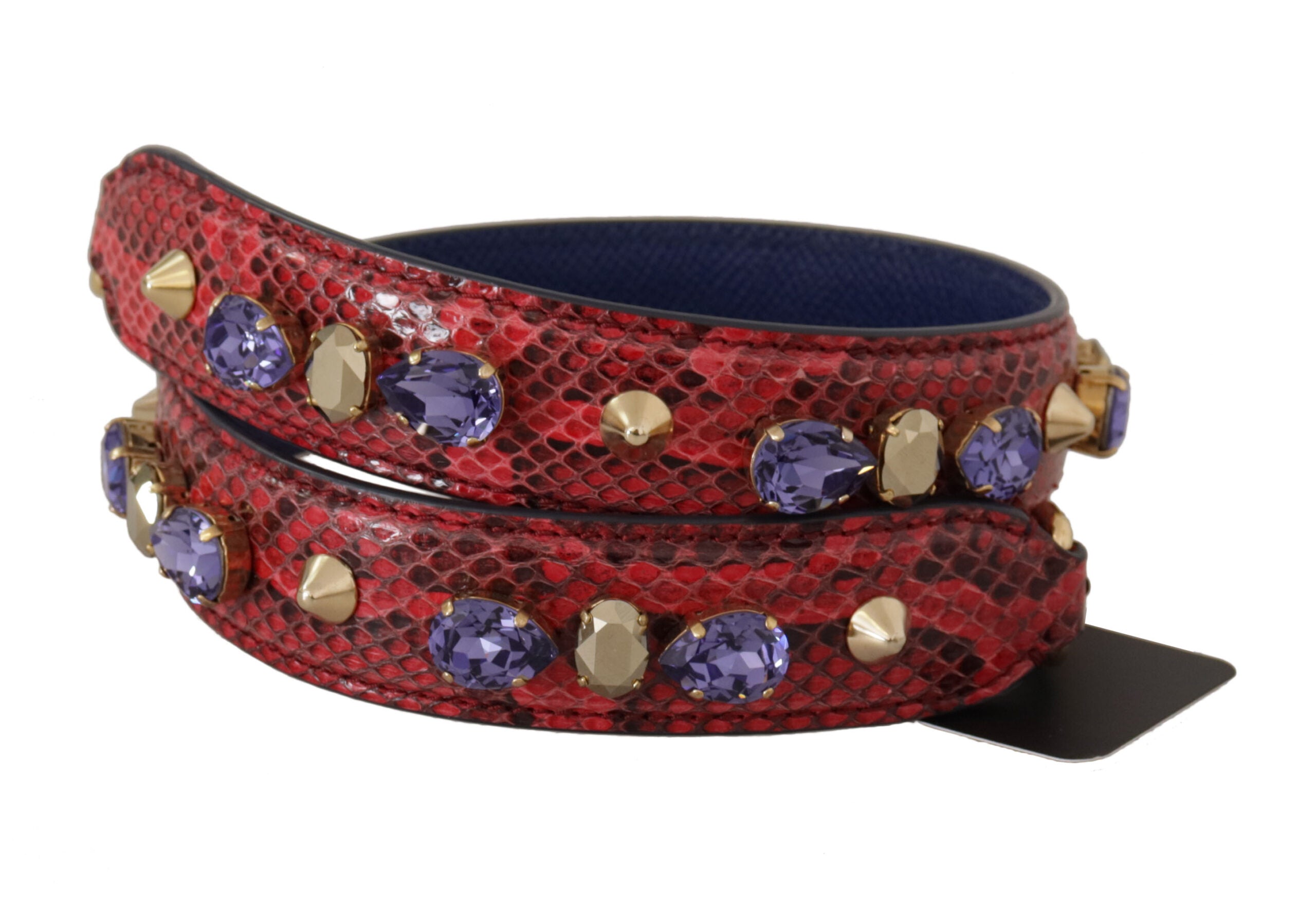 Dolce & Gabbana Red Exotic Leather Bag with Crystal Shoulder Strap