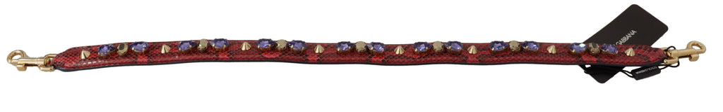Dolce & Gabbana Red Exotic Leather Bag with Crystal Shoulder Strap