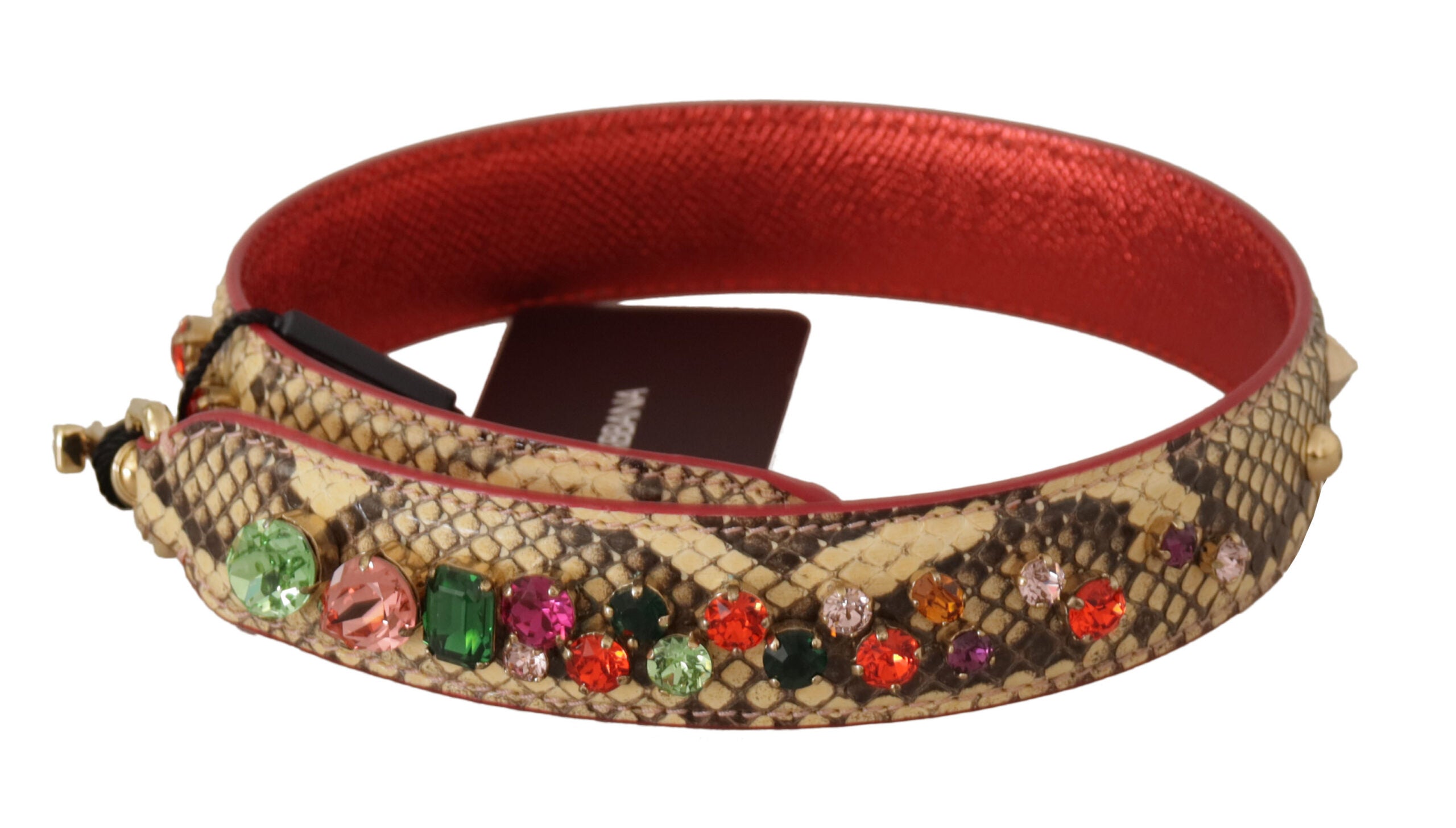 Dolce & Gabbana Beige Exotic Leather Crystals Schulterriemen