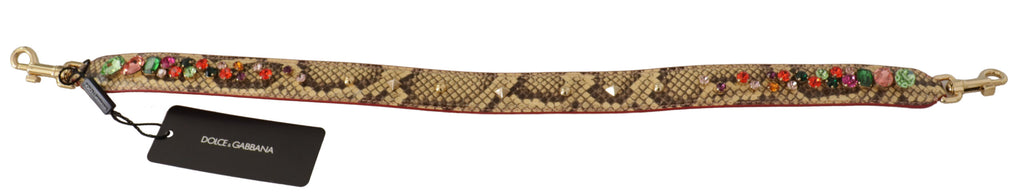 Dolce & Gabbana Beige Exotic Leather Crystals Schulterriemen