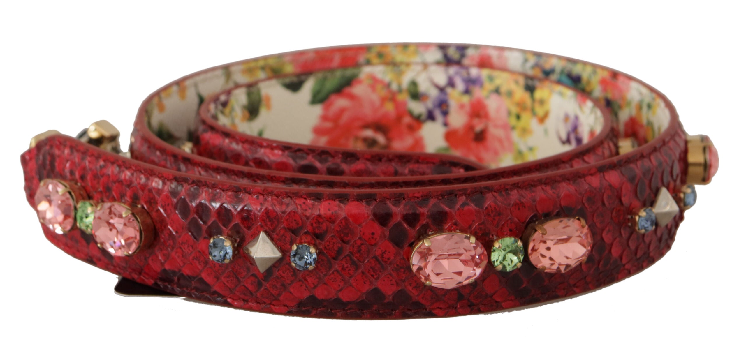 Dolce & Gabbana Red Exotic Leather with Crystals Reversible Shoulder Strap