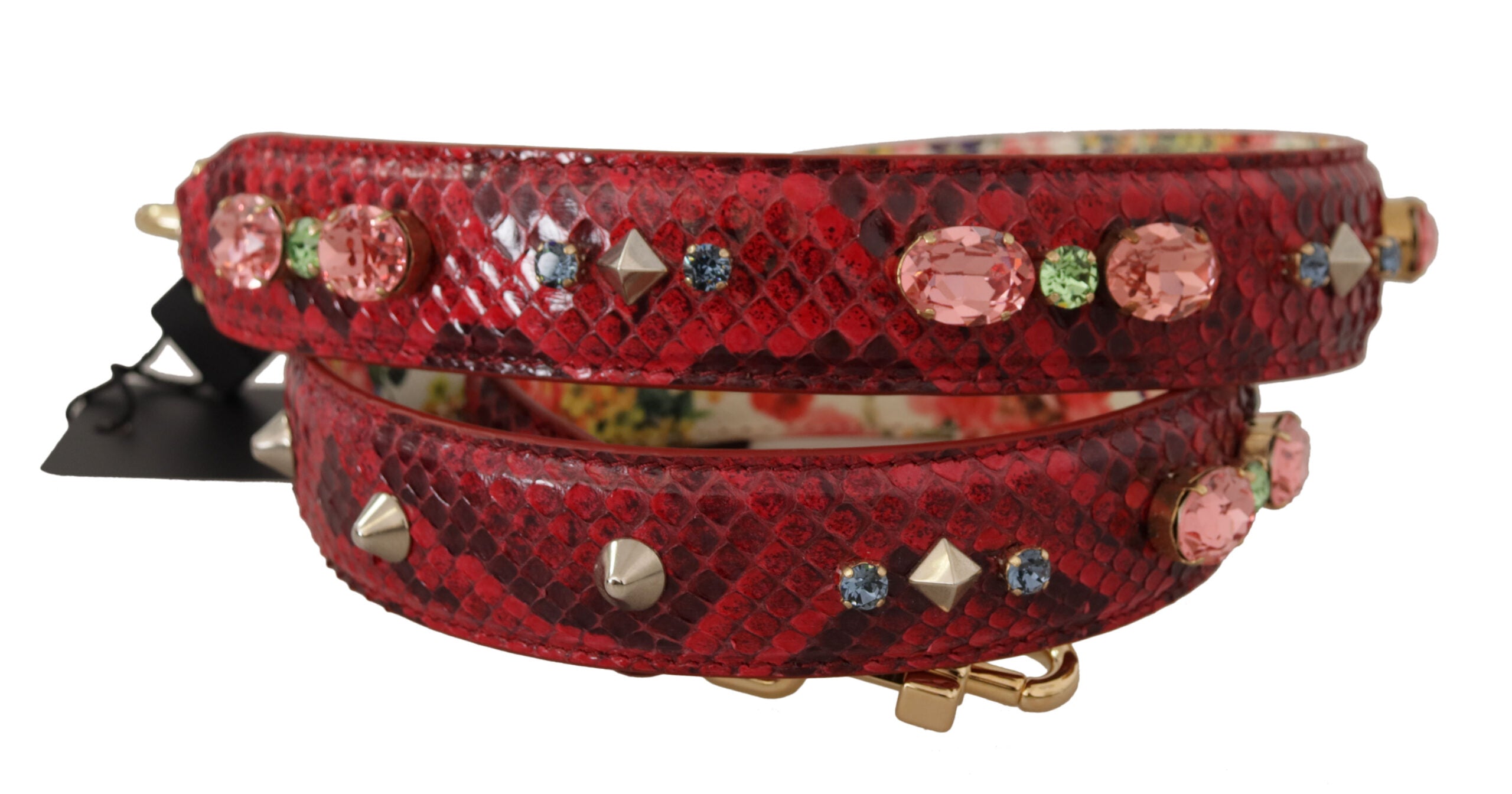 Dolce & Gabbana Red Exotic Leather with Crystals Reversible Shoulder Strap