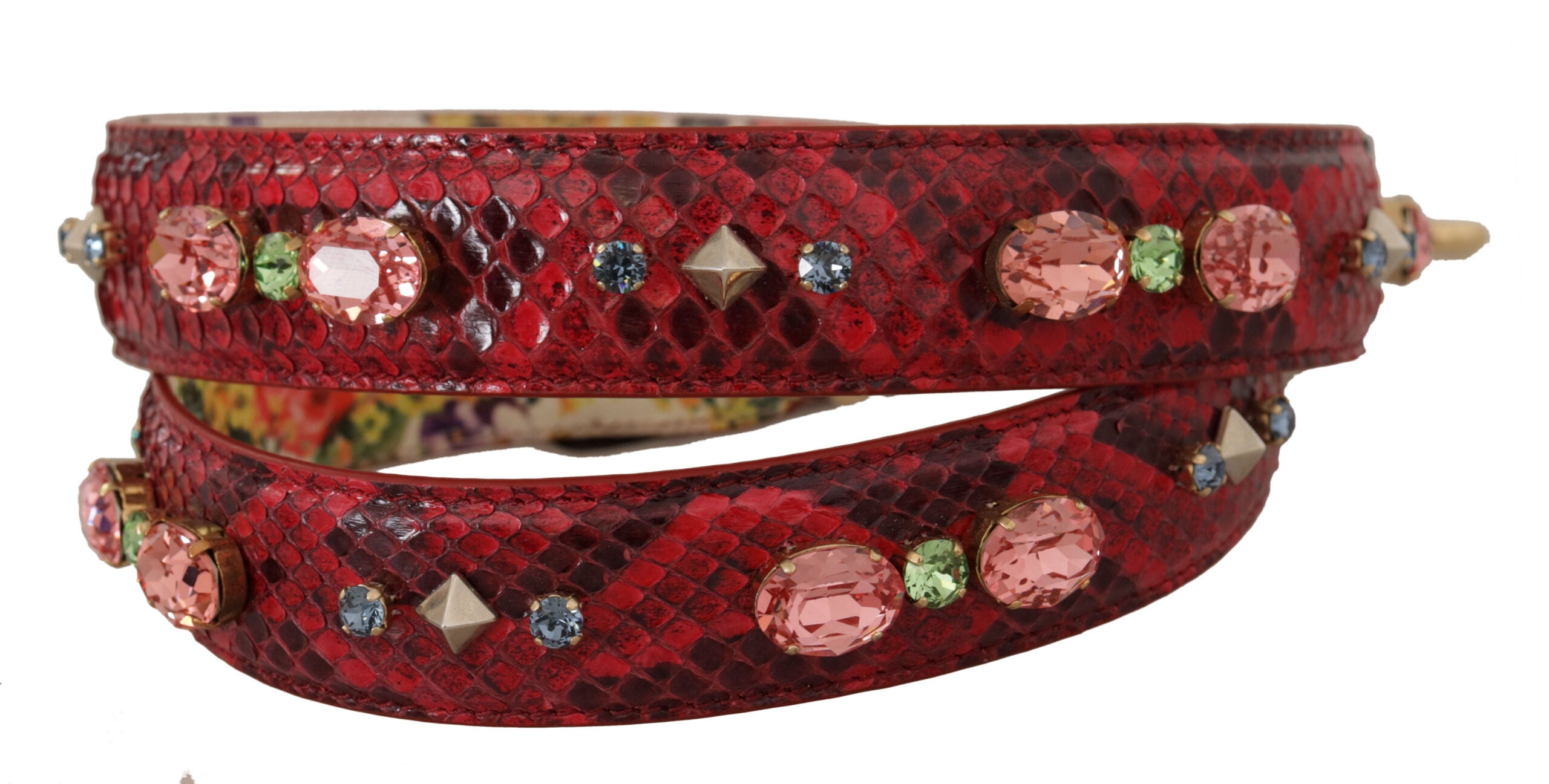 Dolce & Gabbana Red Exotic Leather with Crystals Reversible Shoulder Strap