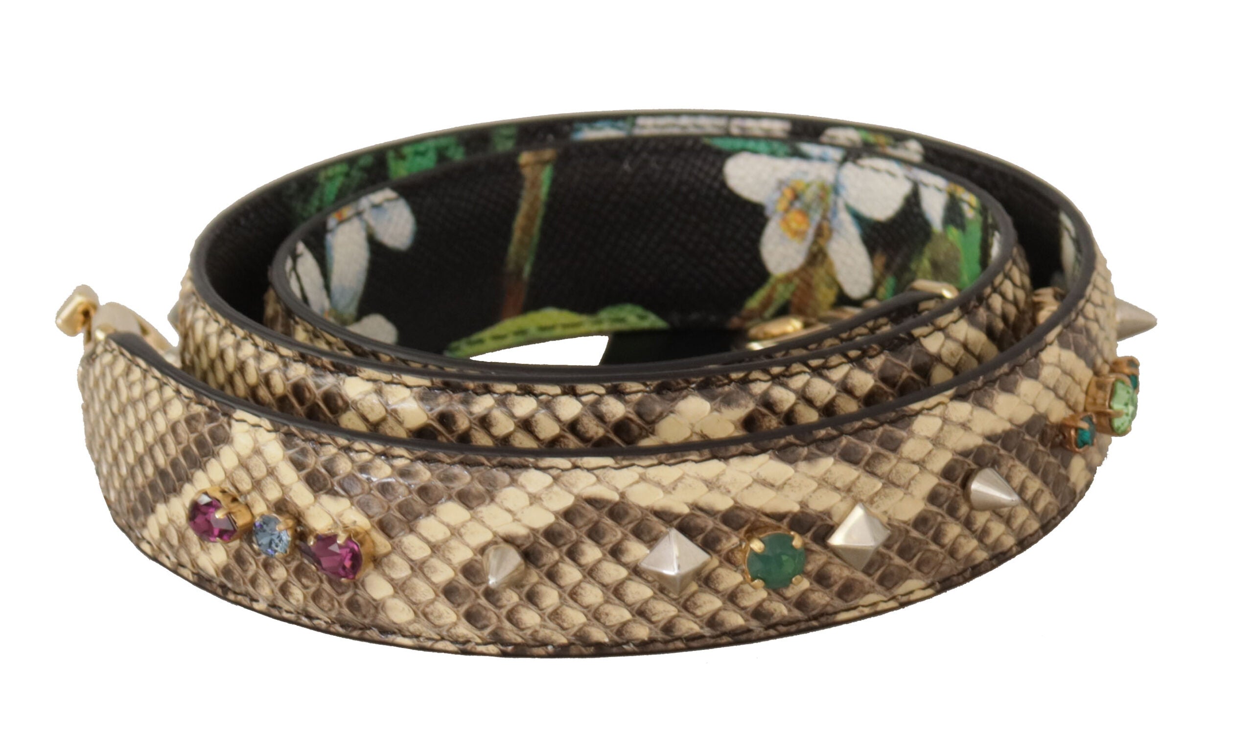 Dolce & Gabbana Beige Exotic Leather Crystals Wende-Schulterriemen