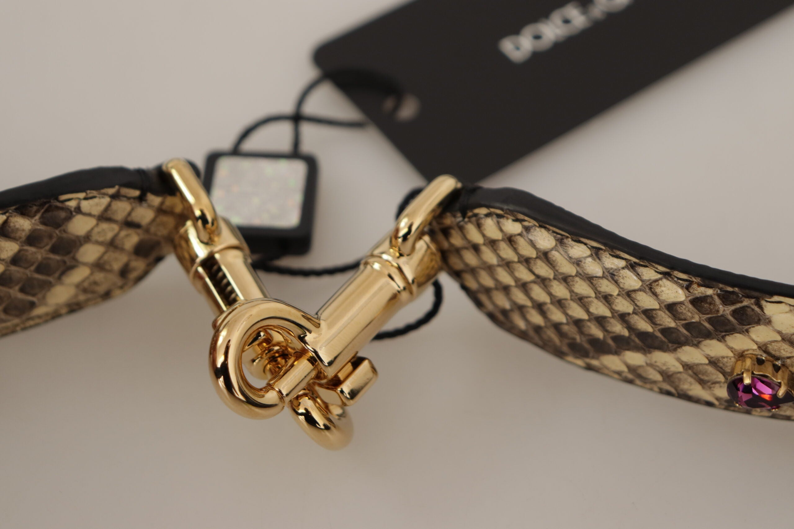 Dolce & Gabbana Beige Exotic Leather Crystals Wende-Schulterriemen