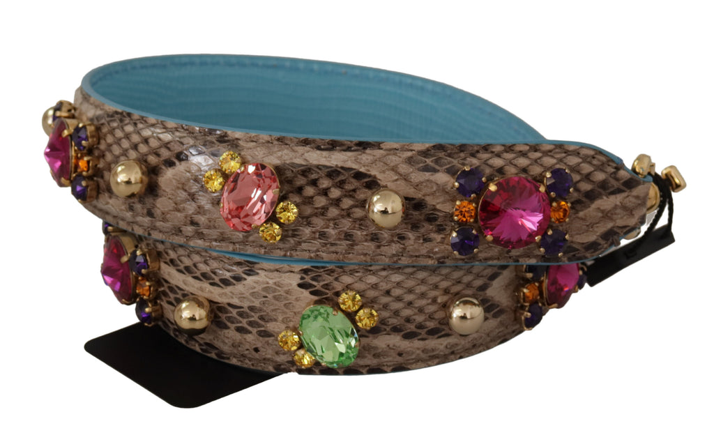Dolce & Gabbana Brown Exotic Leather with Crystals Shoulder Strap