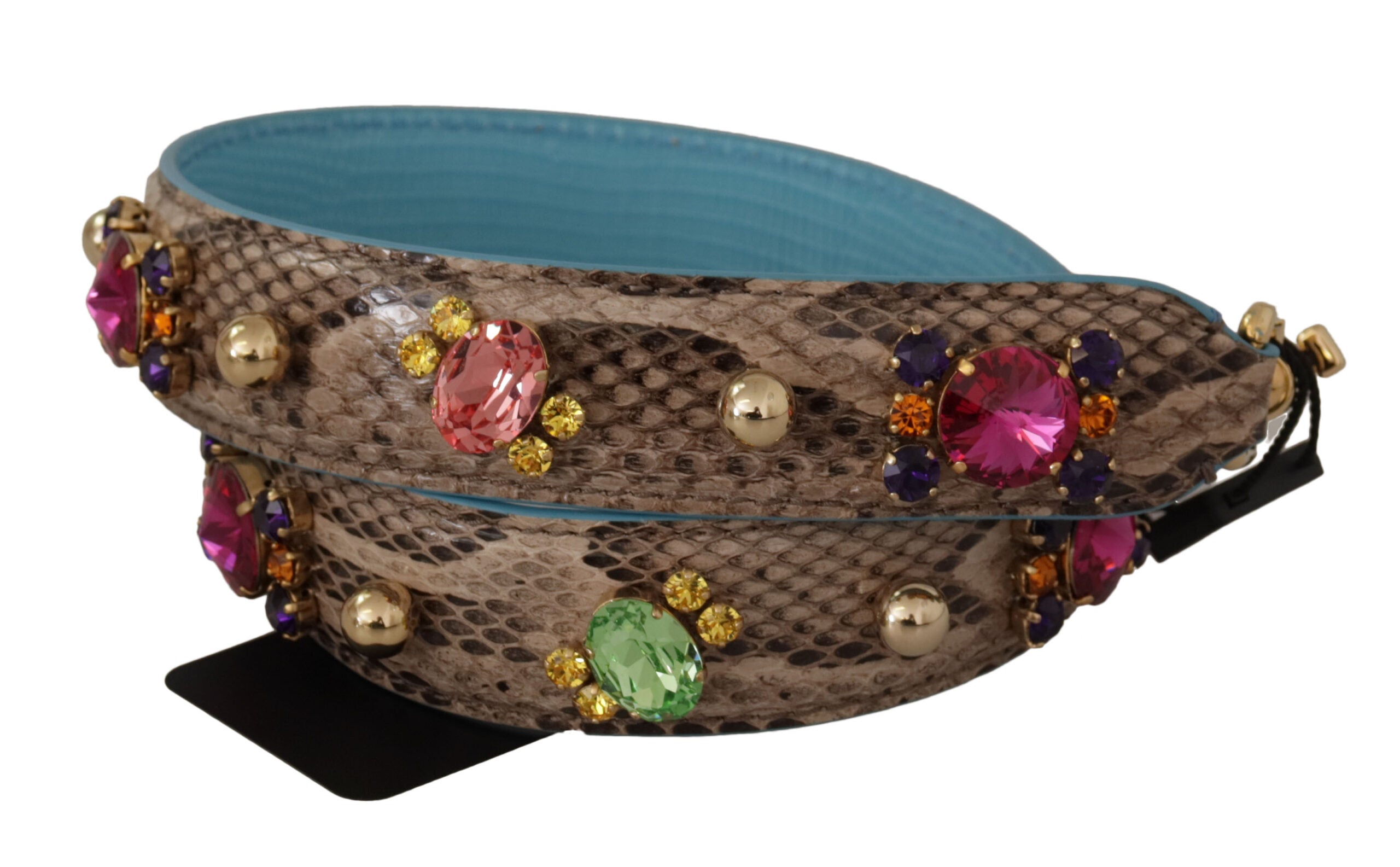 Dolce & Gabbana Brown Exotic Leather with Crystals Shoulder Strap