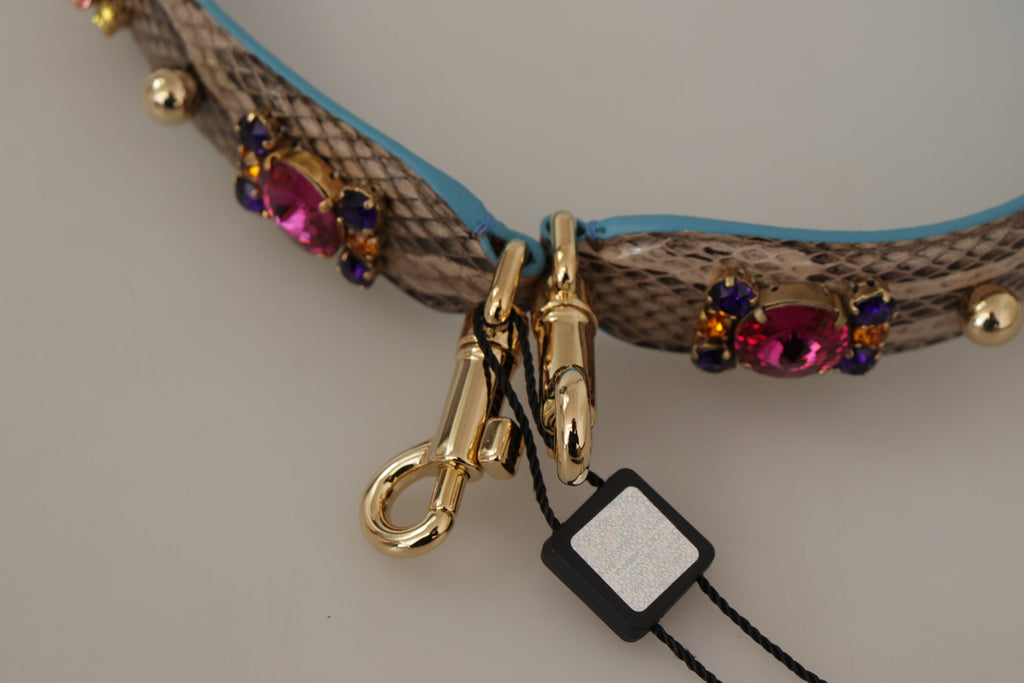 Dolce & Gabbana Brown Exotic Leather with Crystals Shoulder Strap