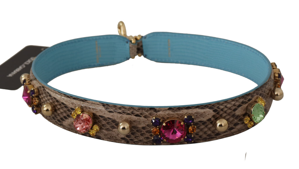 Dolce & Gabbana Brown Exotic Leather with Crystals Shoulder Strap