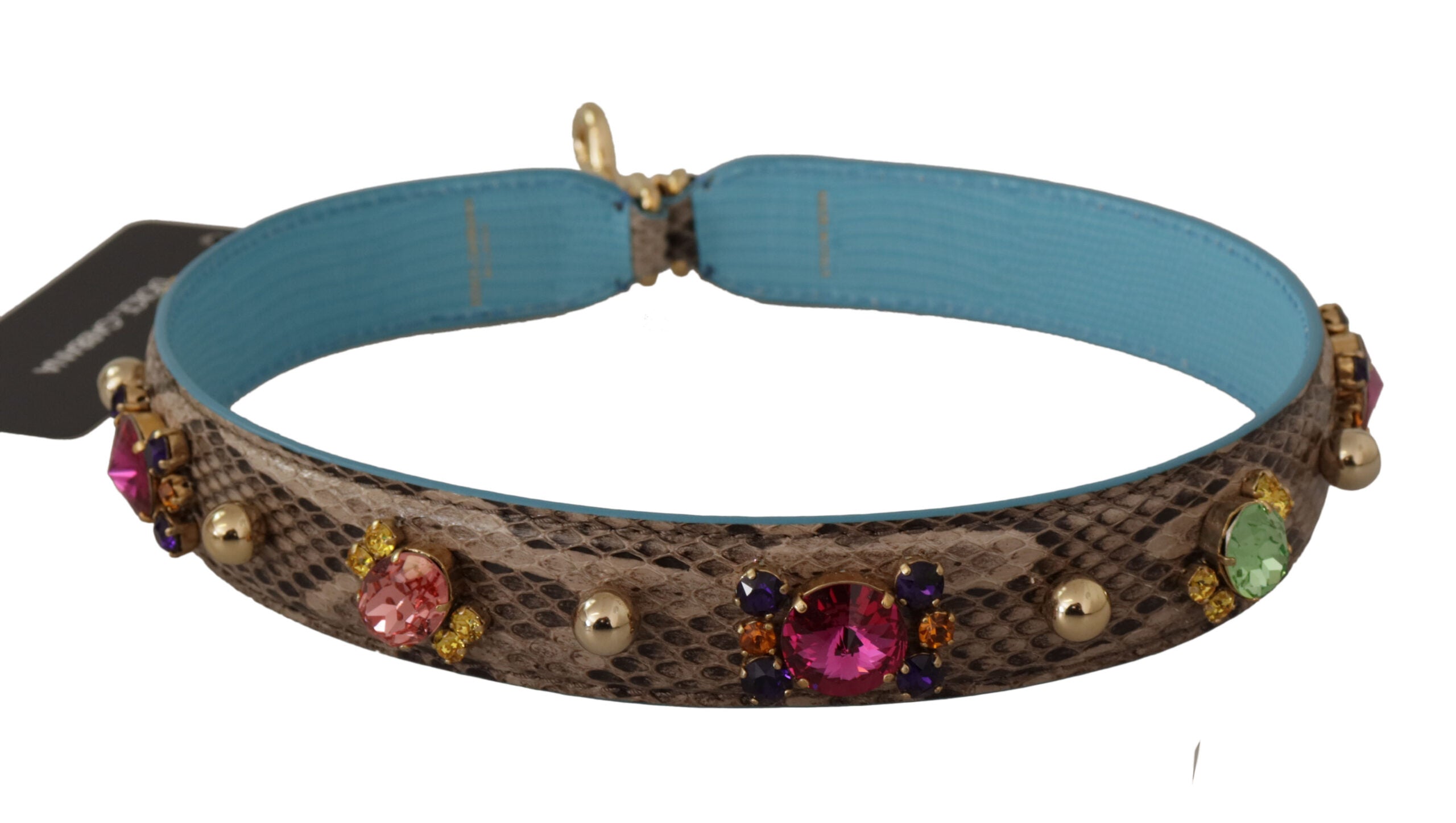 Dolce & Gabbana Brown Exotic Leather with Crystals Shoulder Strap
