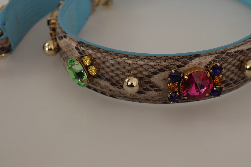 Dolce & Gabbana Brown Exotic Leather with Crystals Shoulder Strap