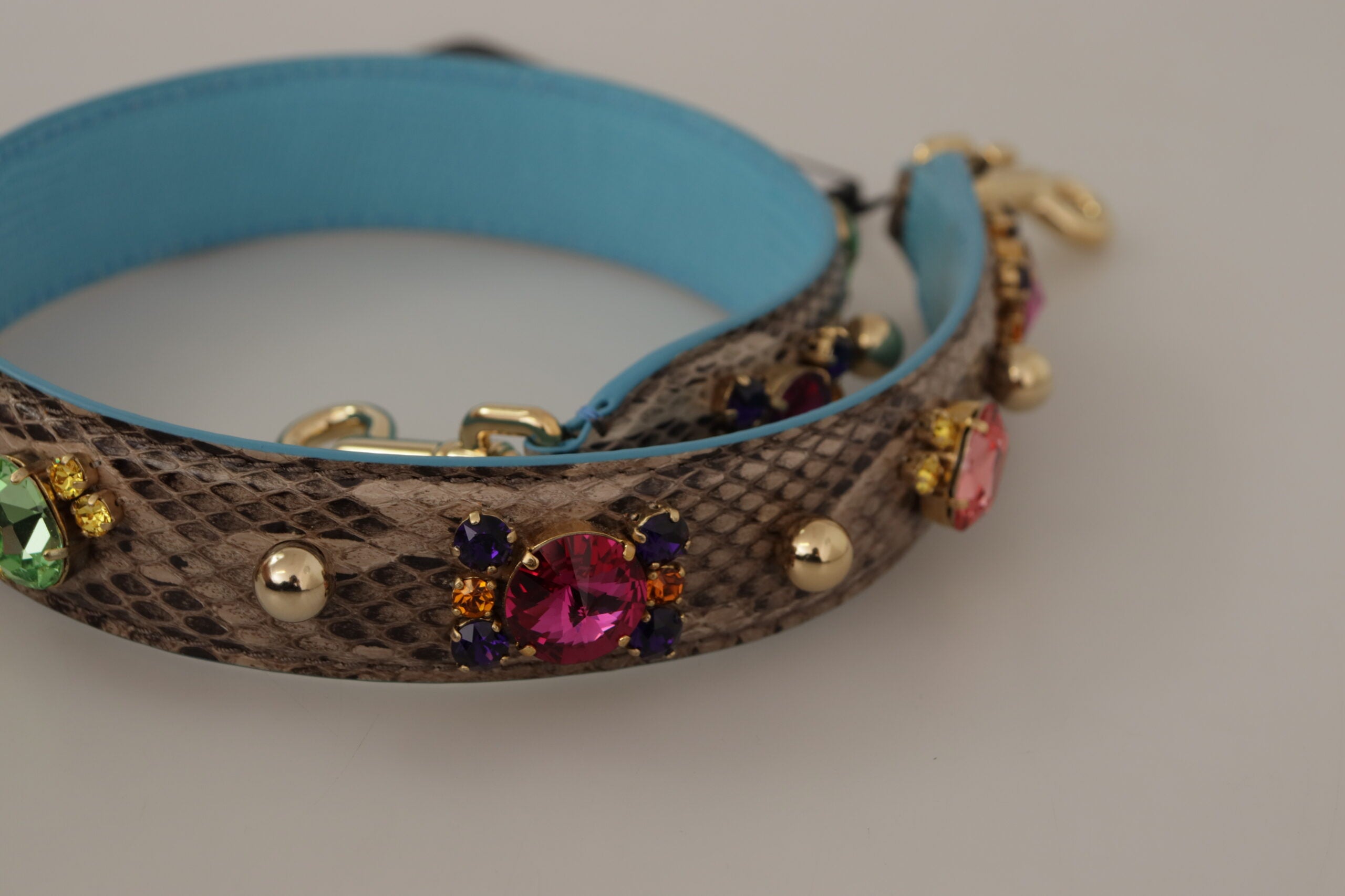 Dolce & Gabbana Brown Exotic Leather with Crystals Shoulder Strap