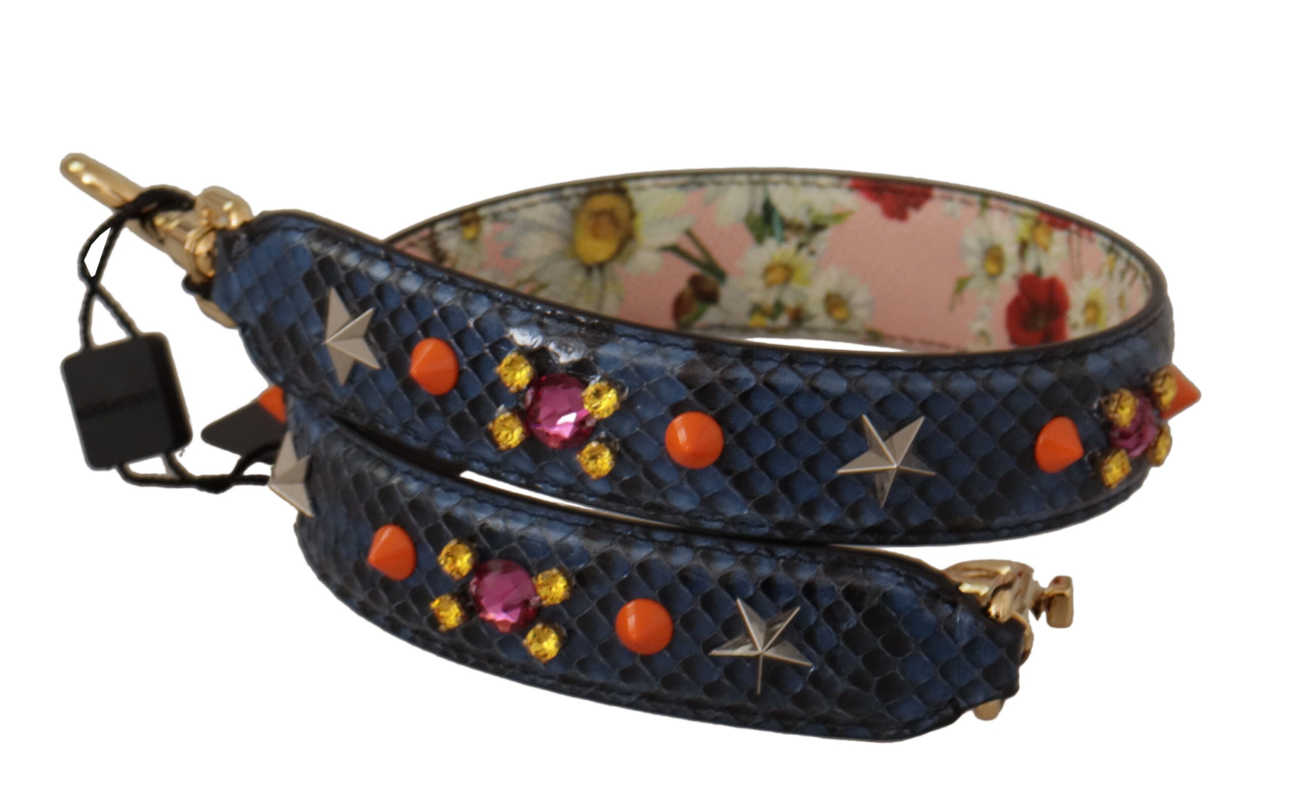 Dolce & Gabbana Blauer Exotenleder-Kristalle Wende-Schulterriemen