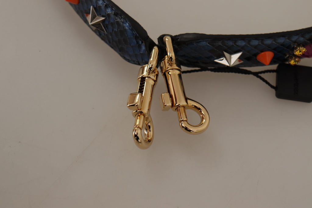 Dolce & Gabbana Blauer Exotenleder-Kristalle Wende-Schulterriemen