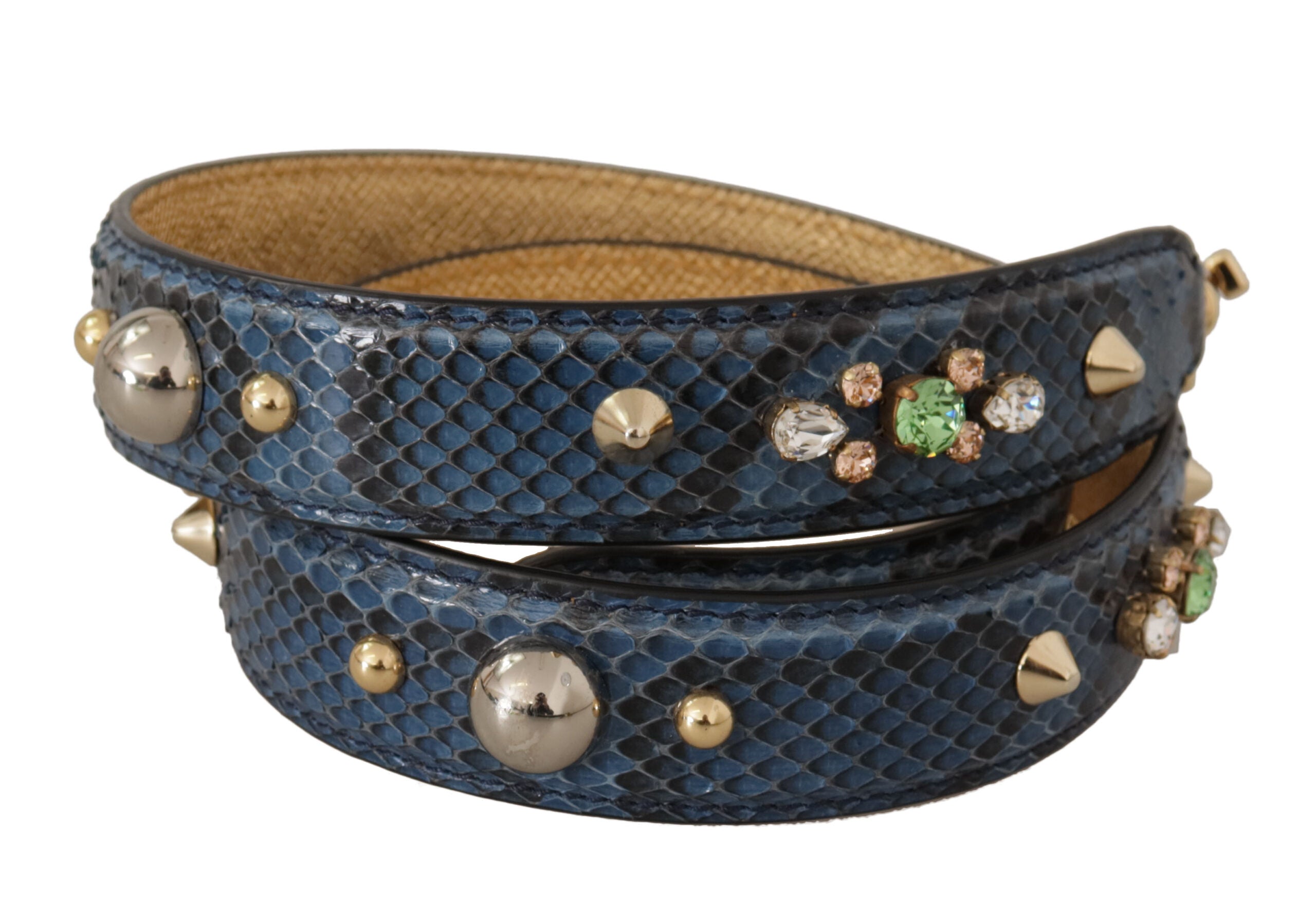 Dolce & Gabbana Blue Exotic Leather Shoulder Strap with Crystals