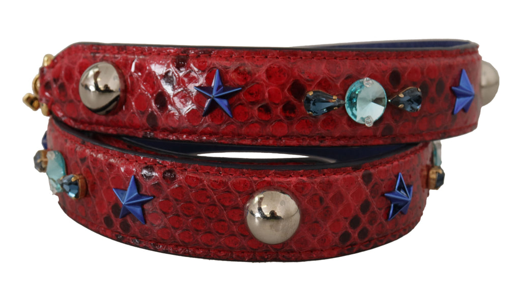 Dolce & Gabbana Red Exotic Leather with Crystal Shoulder Strap