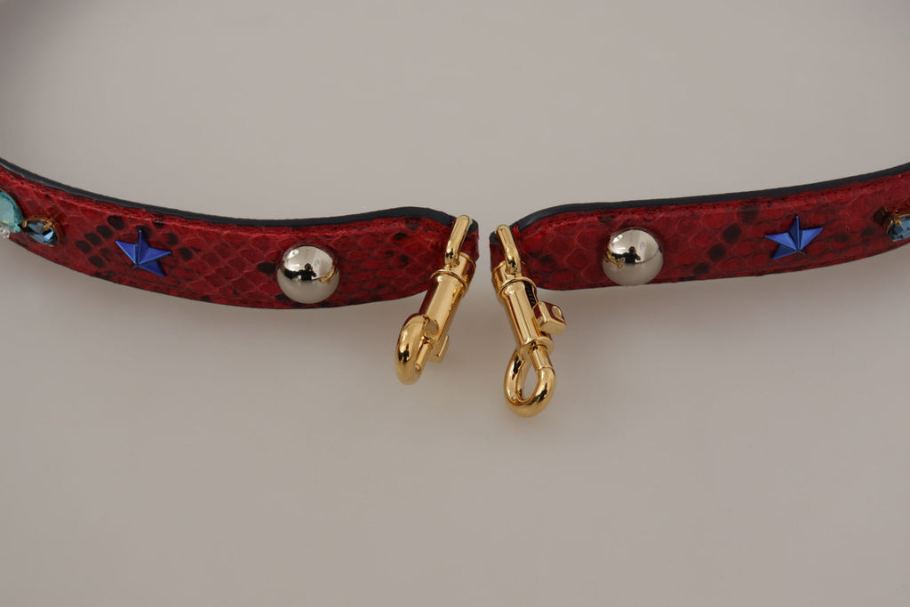 Dolce & Gabbana Red Exotic Leather with Crystal Shoulder Strap