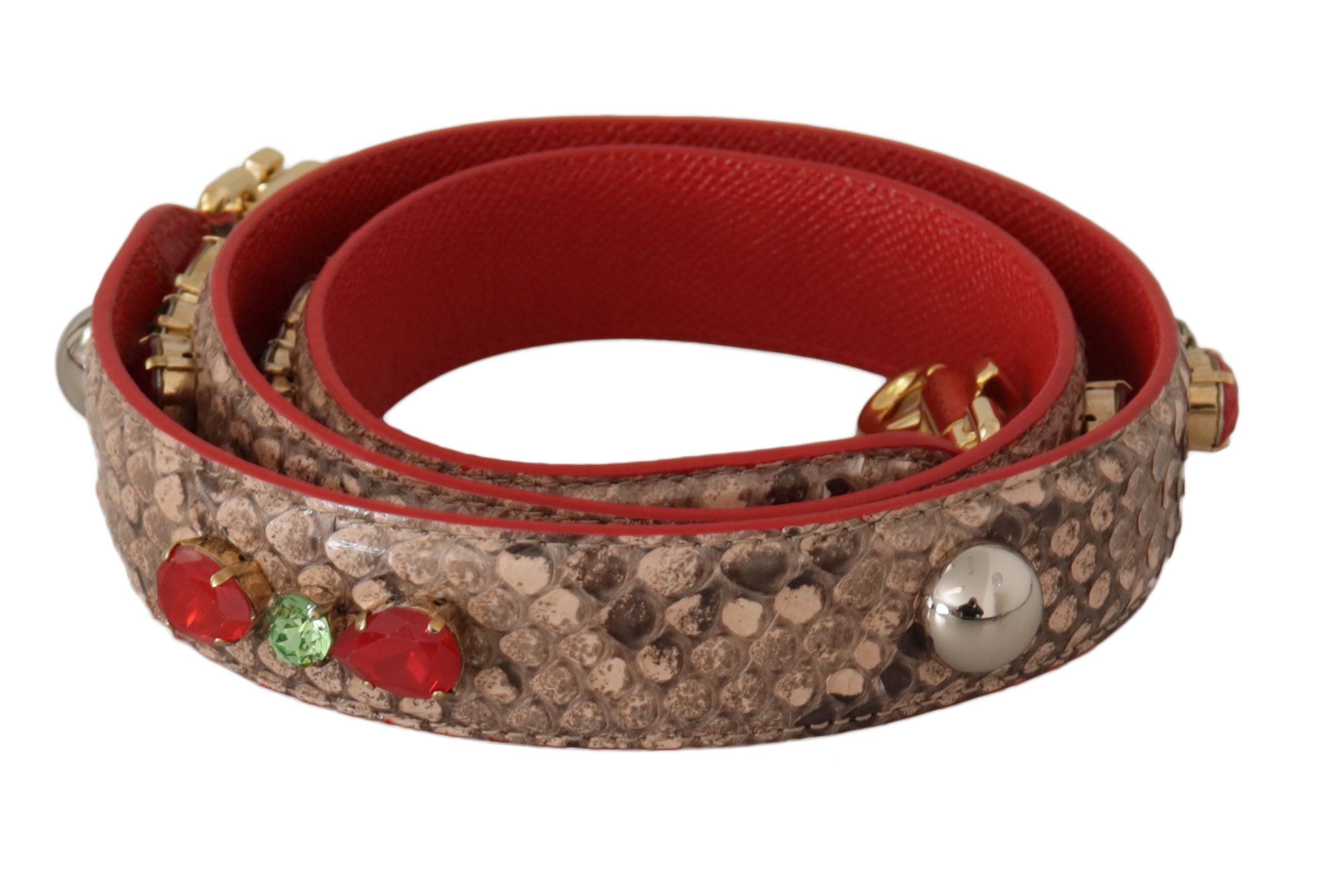 Dolce & Gabbana Brauner Pythonleder-Schulterriemen mit Kristallen