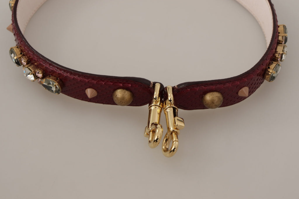 Dolce & Gabbana Bordeaux Leather Crystal Bag Shoulder Strap