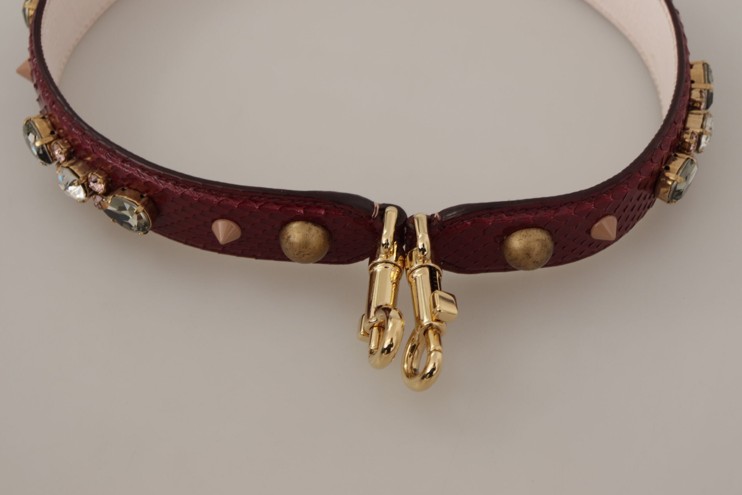 Dolce & Gabbana Bordeaux Leather Crystal Bag Shoulder Strap