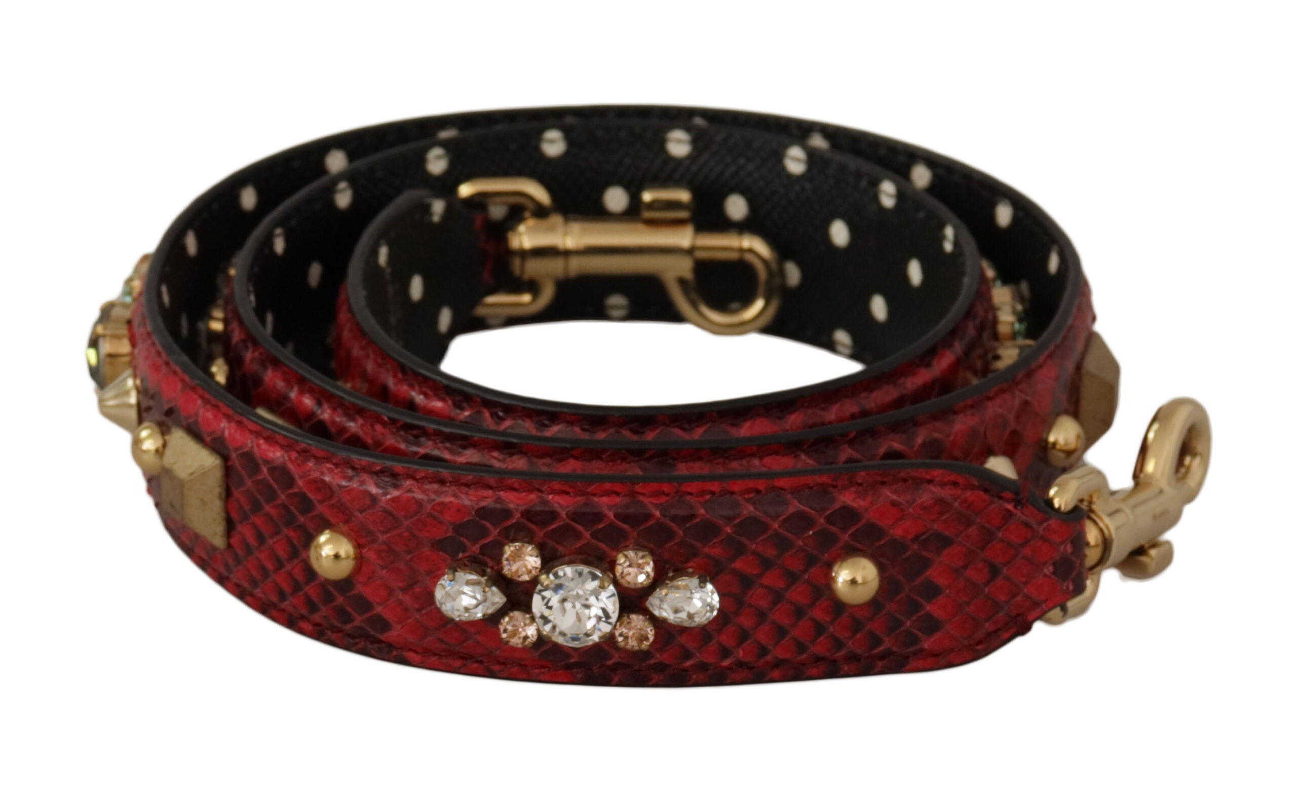 Dolce & Gabbana Rotes Pythonleder mit Kristallen Beidseitig tragbarer Schulterriemen