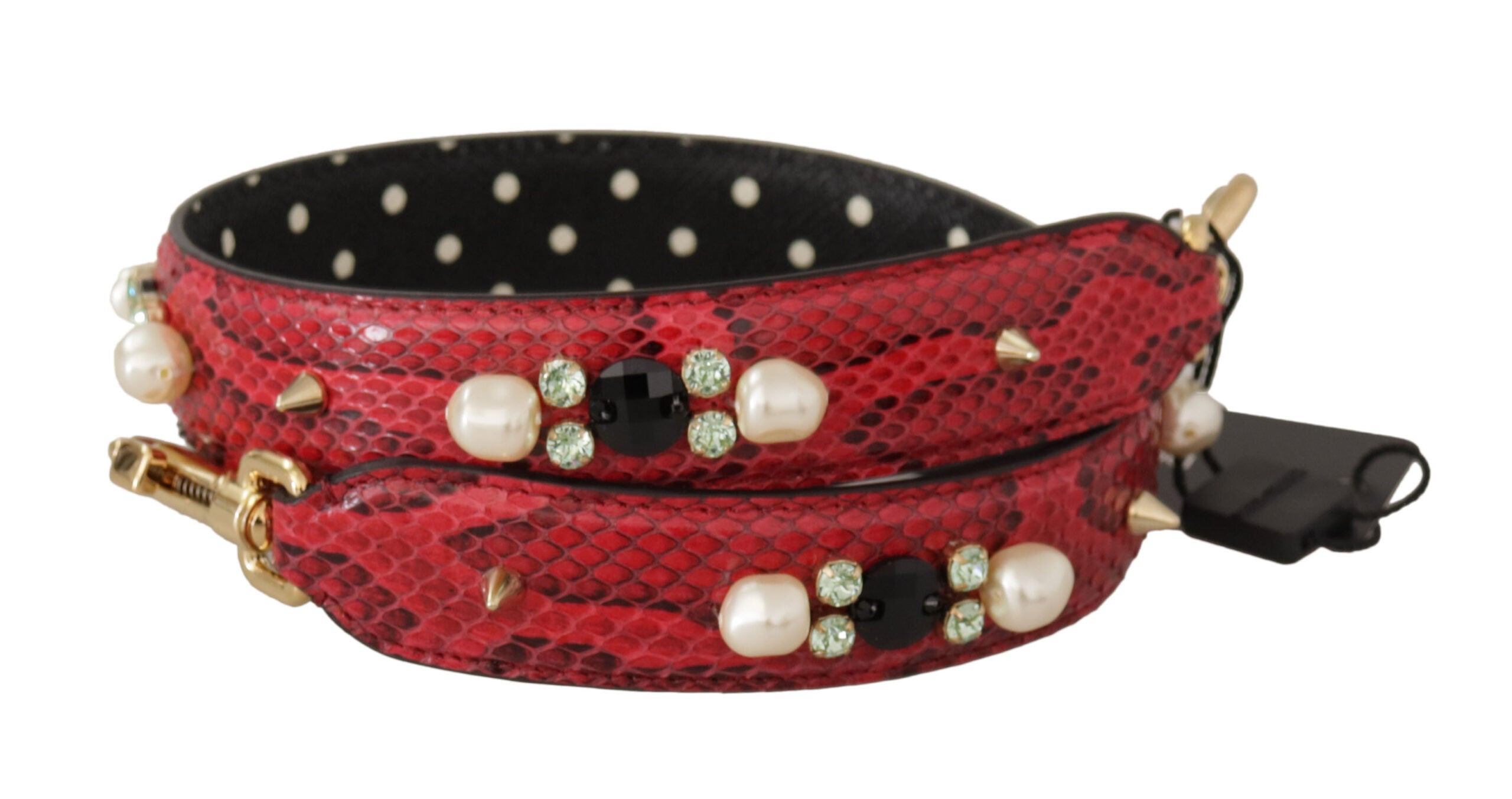 Dolce & Gabbana Rotes Pythonleder mit Kristallen Beidseitig tragbarer Schulterriemen