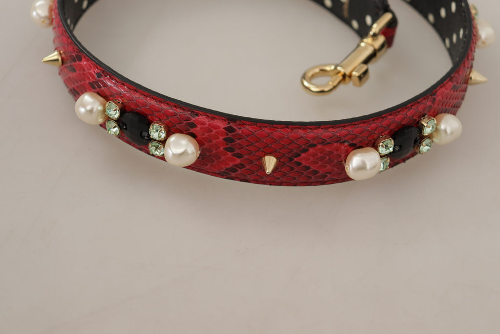 Dolce & Gabbana Rotes Pythonleder mit Kristallen Beidseitig tragbarer Schulterriemen