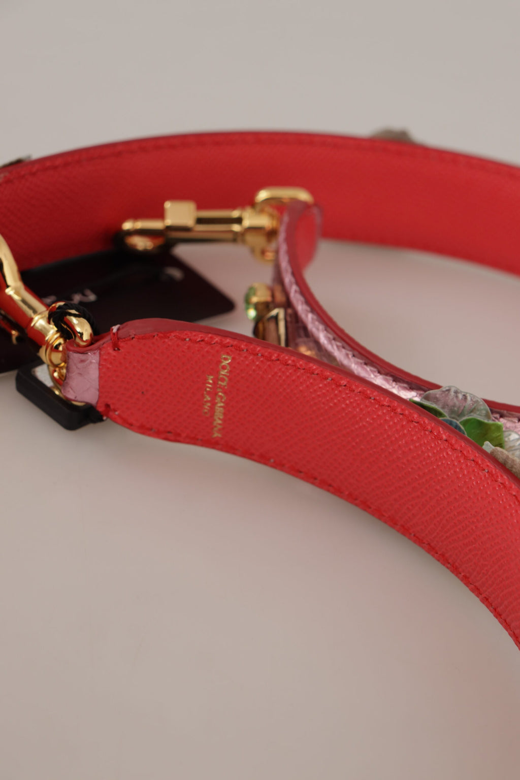 Dolce & Gabbana Metallischer rosa Leder-Nieten-Schulterriemen