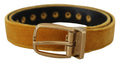 Dolce & Gabbana Mustard Yellow Velvet Belt with Engraved Logo and Metal Buckle