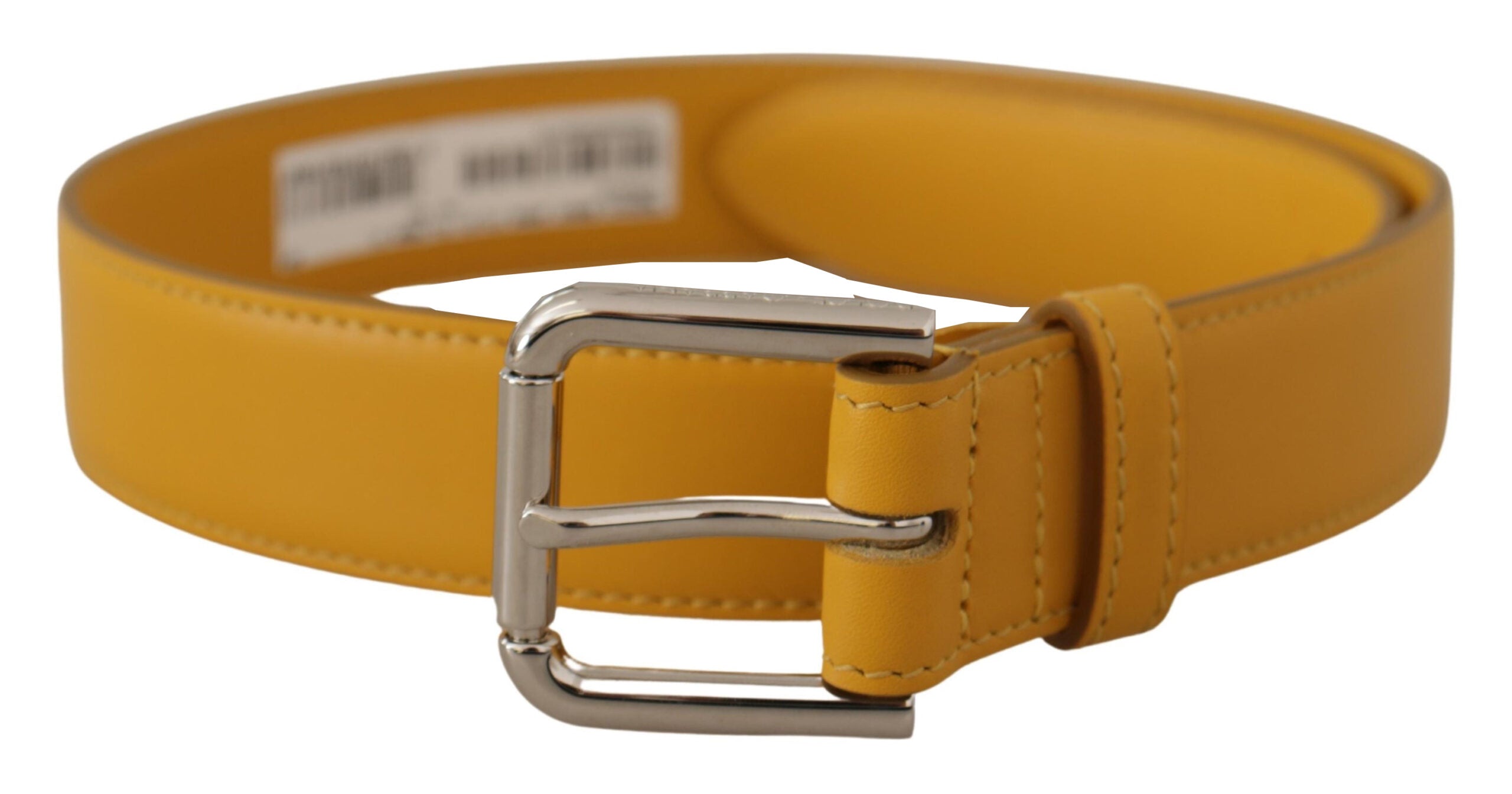Dolce & Gabbana Yellow Leather Silver-tone Logo Metal Buckle Belt