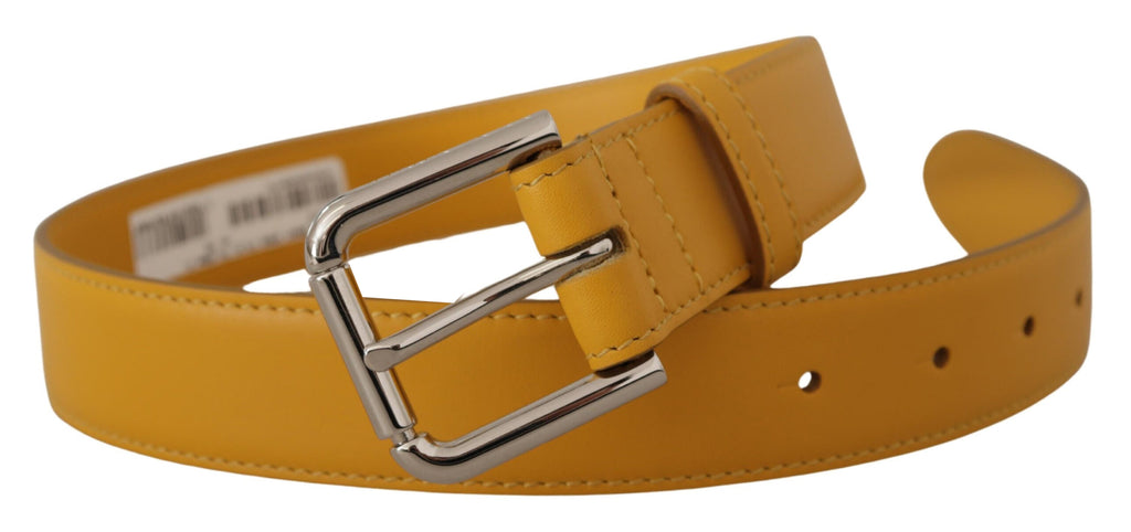Dolce & Gabbana Yellow Leather Silver-tone Logo Metal Buckle Belt