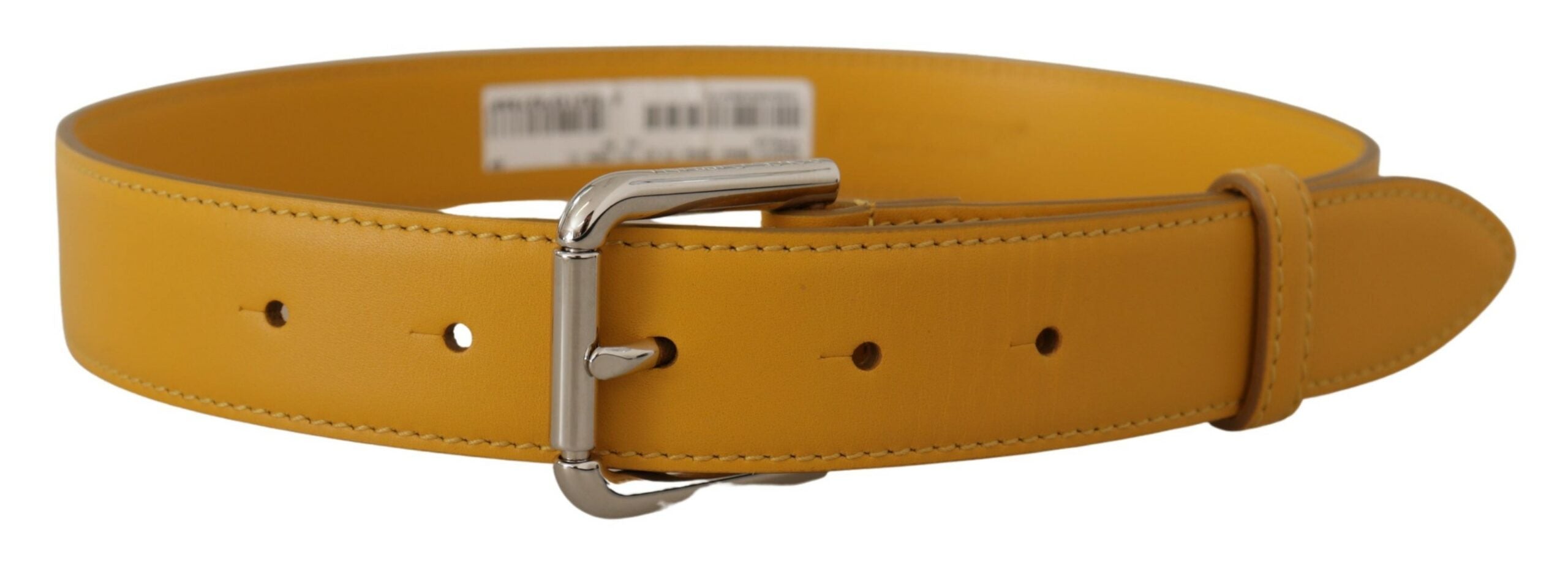 Dolce & Gabbana Yellow Leather Silver-tone Logo Metal Buckle Belt