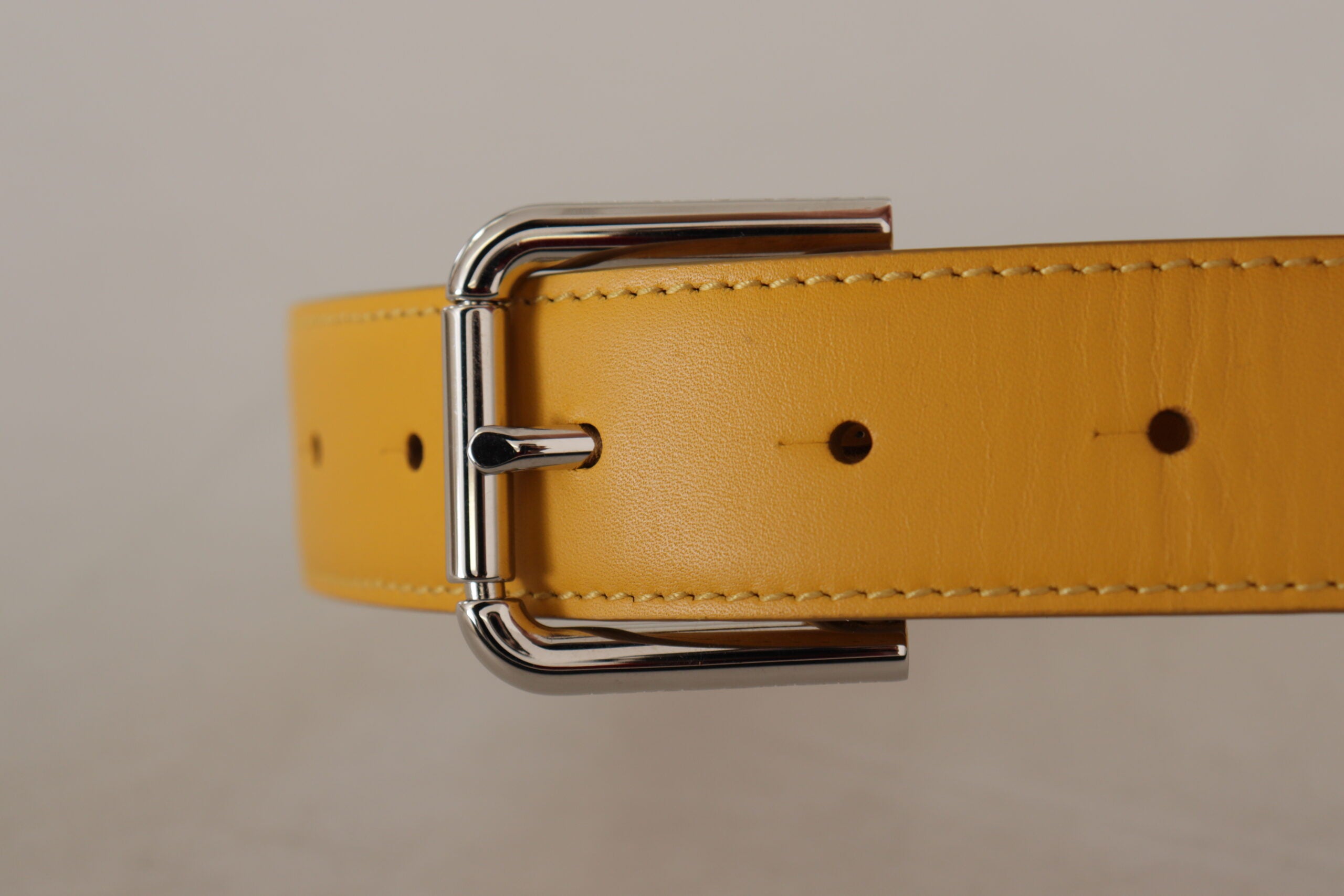 Dolce & Gabbana Yellow Leather Silver-tone Logo Metal Buckle Belt