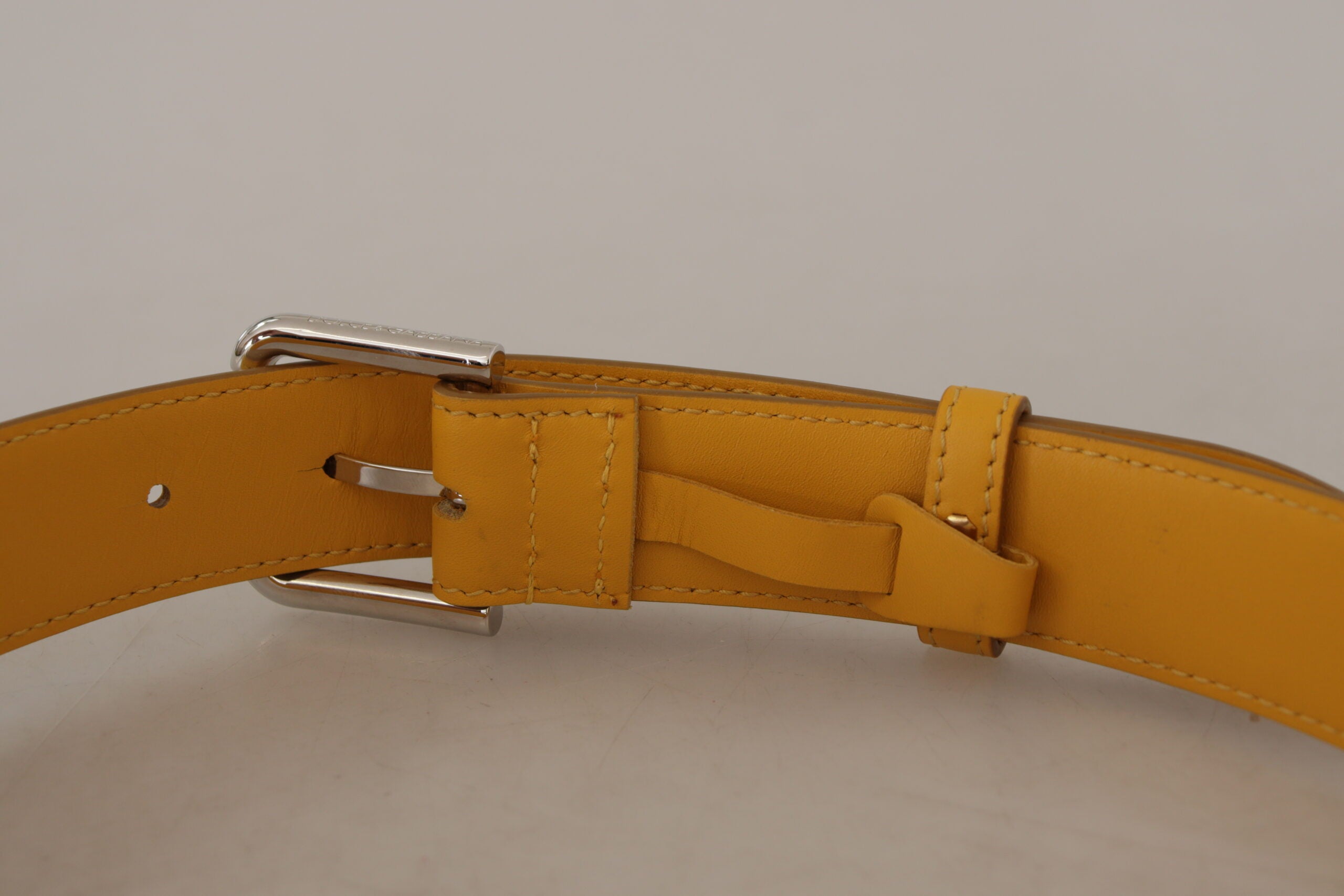 Dolce & Gabbana Yellow Leather Silver-tone Logo Metal Buckle Belt