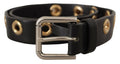 Dolce & Gabbana Black Leather Eyelet Belt with Silver-Tone Metal Buckle