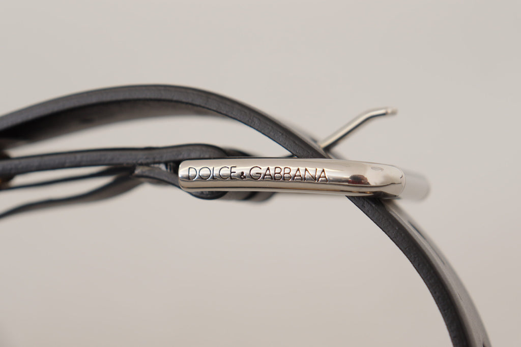 Dolce & Gabbana Black Leather Eyelet Belt with Silver-Tone Metal Buckle