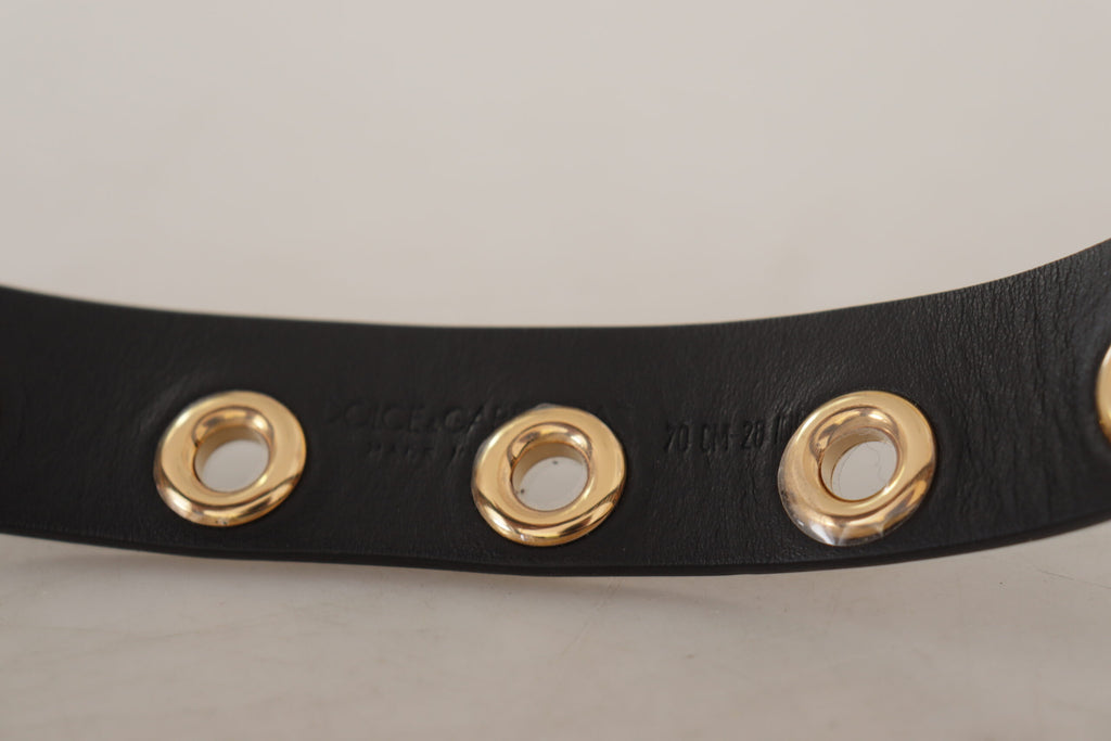 Dolce & Gabbana Black Leather Eyelet Belt with Silver-Tone Metal Buckle